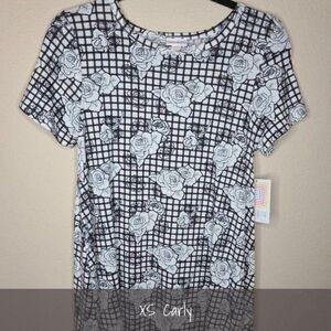 LuLaRoe Carly Dress XS Black White Plaid Floral Roses NWT